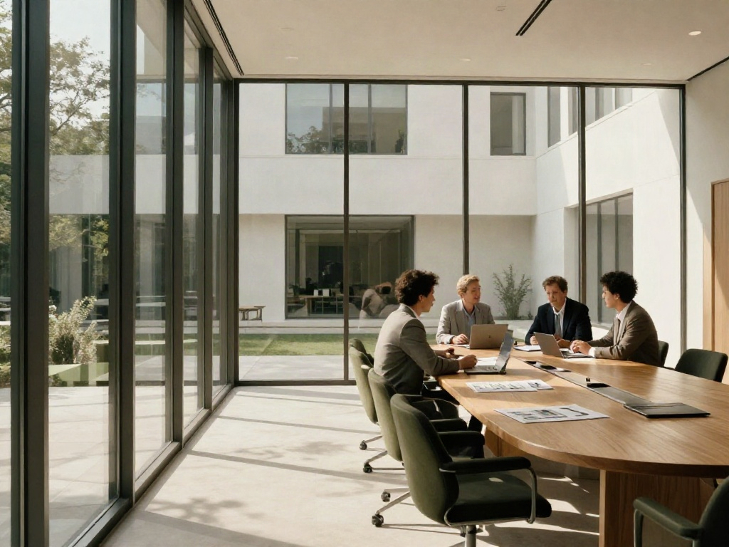 A light-filled boardroom where business leaders discuss their next strategic move