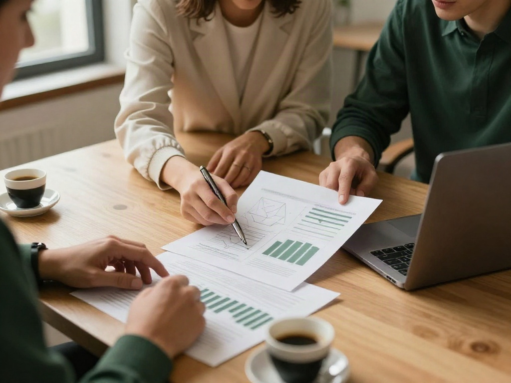 Business consultants working together with charts and a strategic planning document